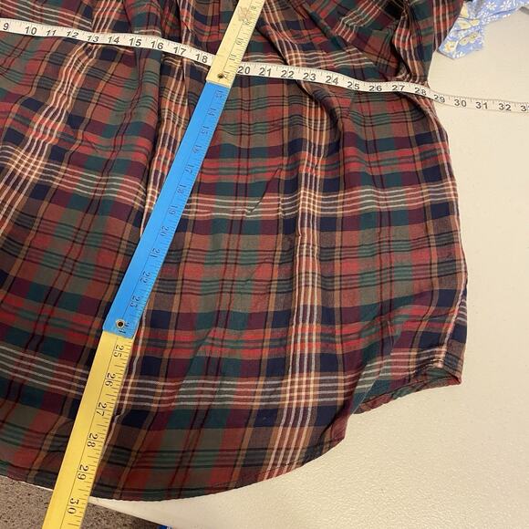 Chaps Women's Blouse Cotton 3X Multicolor Plaid Balloon Sleeve Holiday Western - Picture 2 of 9